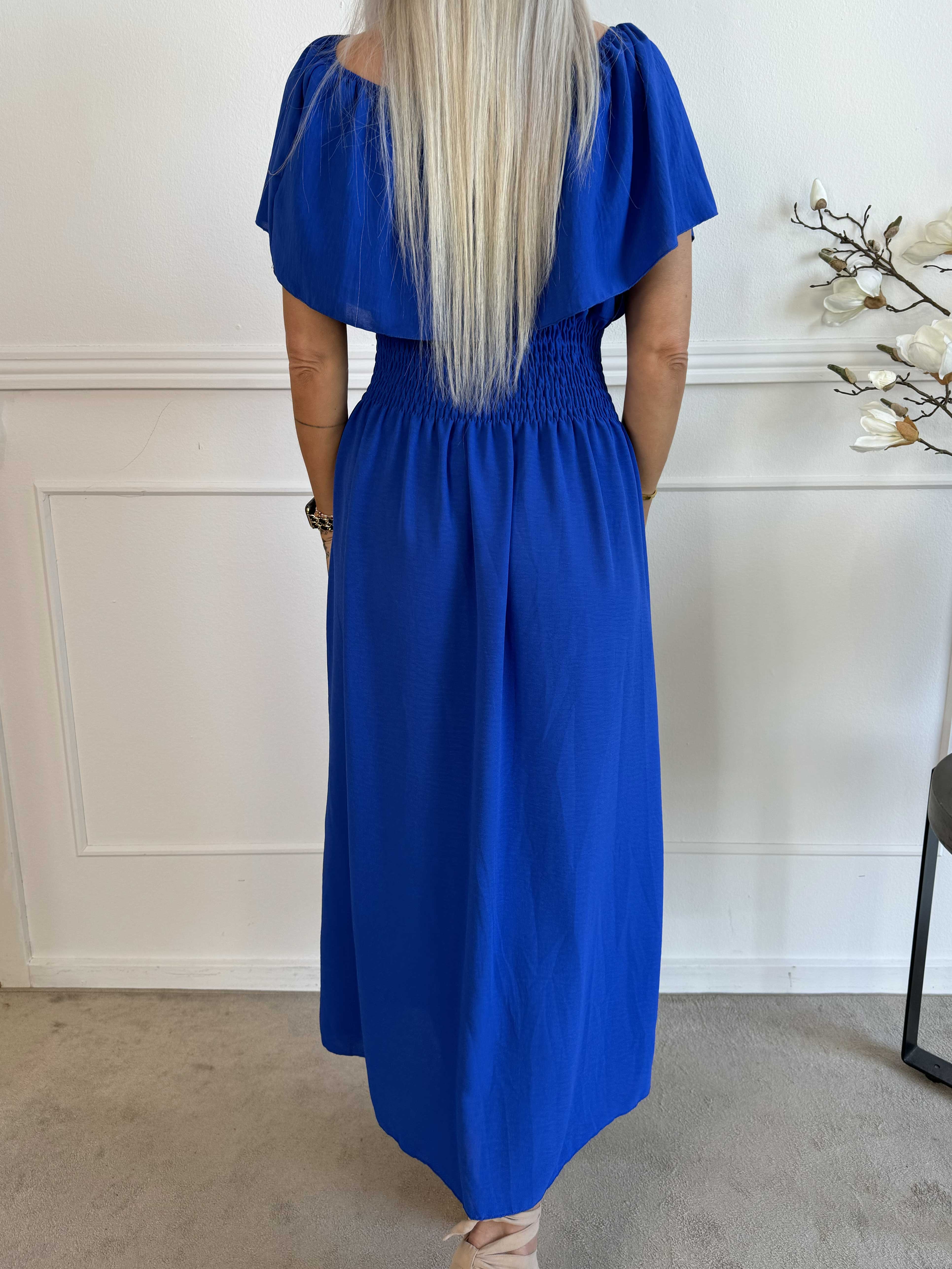 Rachel - Lang kjole med lommer og flæsekant